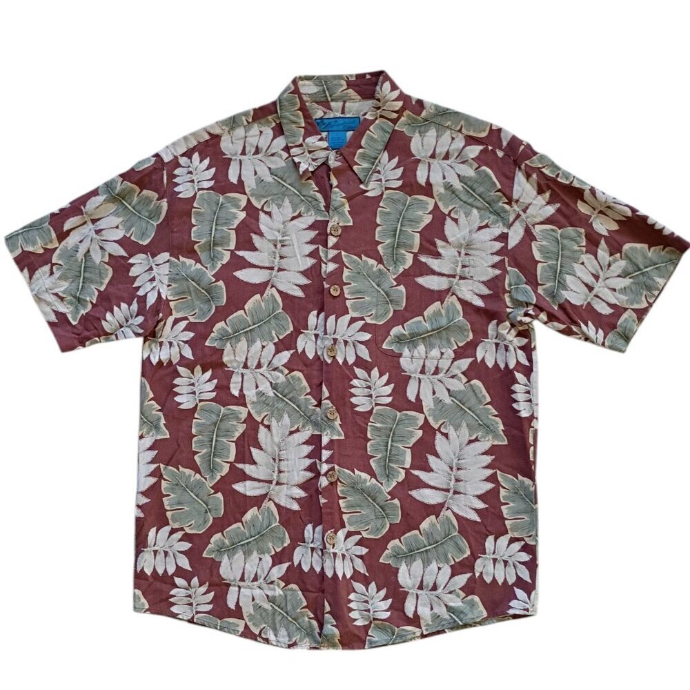 Paradise Blue Hawaiian 80 Silk 20 Cotton Shirt Men Large Red Floral Short Sleeve